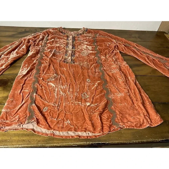 Johnny Was Biya Lyra Orange Velvet Zodiac Embroidered Blouse Tunic Large $345 - Picture 4 of 15
